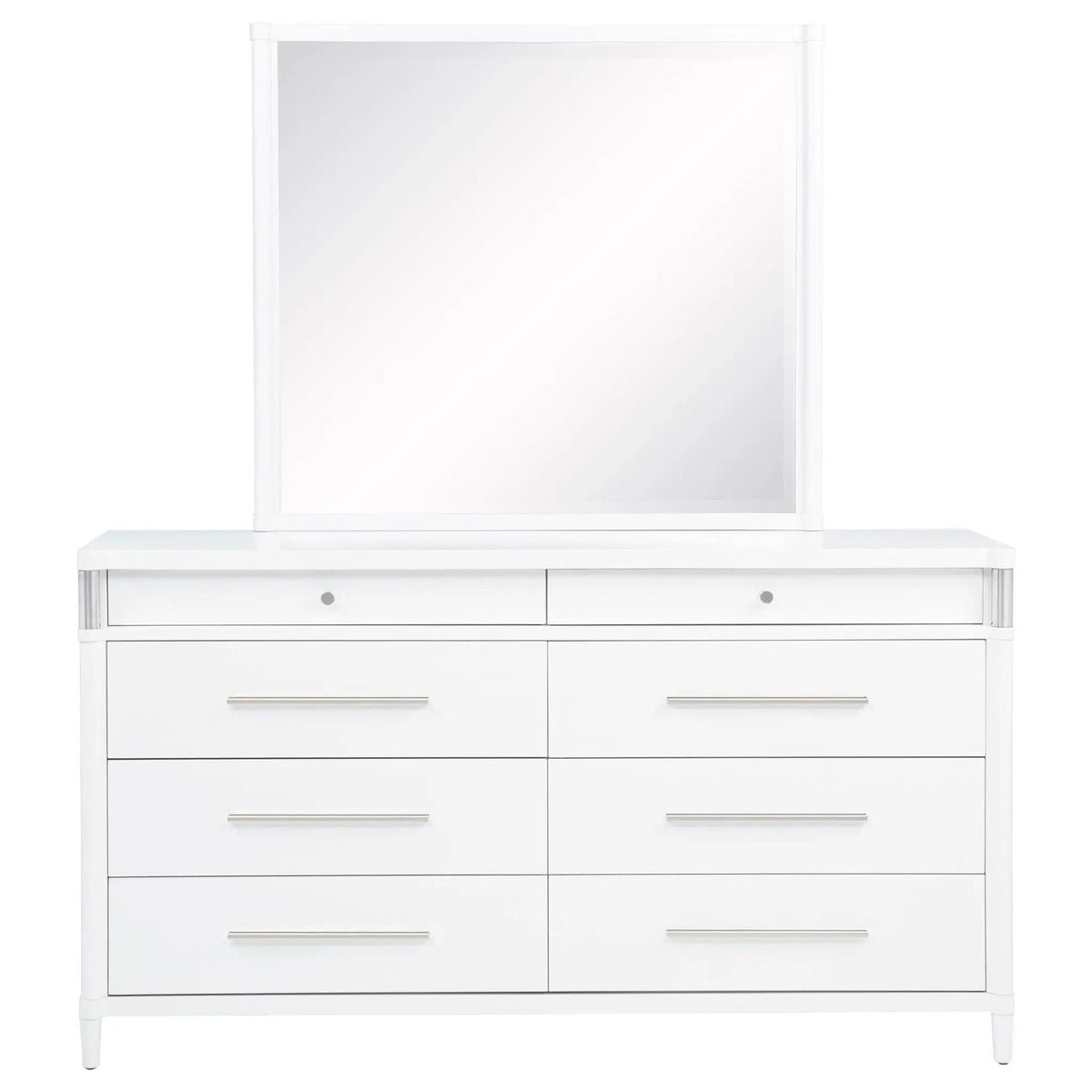 Gracemont 8-drawer Bedroom Dresser with Mirror | 65.5 x 18 x 74.25 in | Rubberwood & Engineered Wood | White