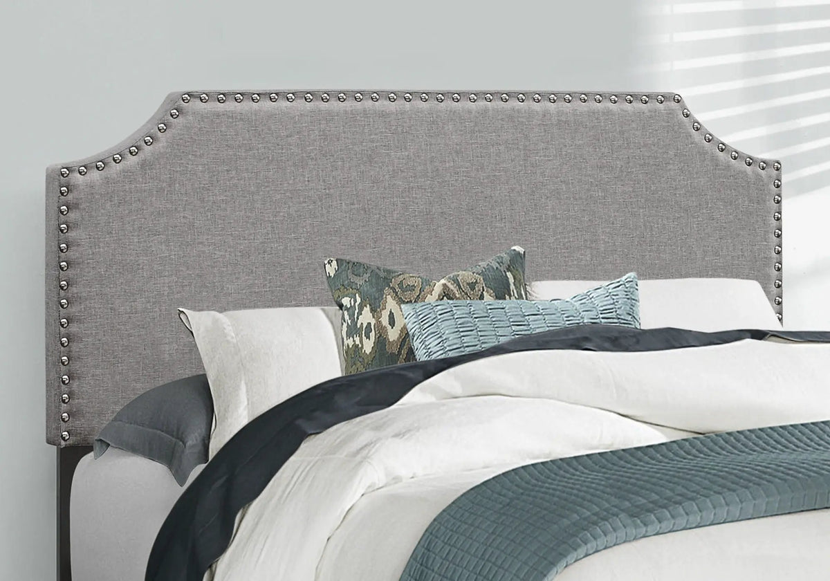 Upholstered Bed | Arched Cutout Headboard | Nailhead Trim | Block Feet Transitional Style