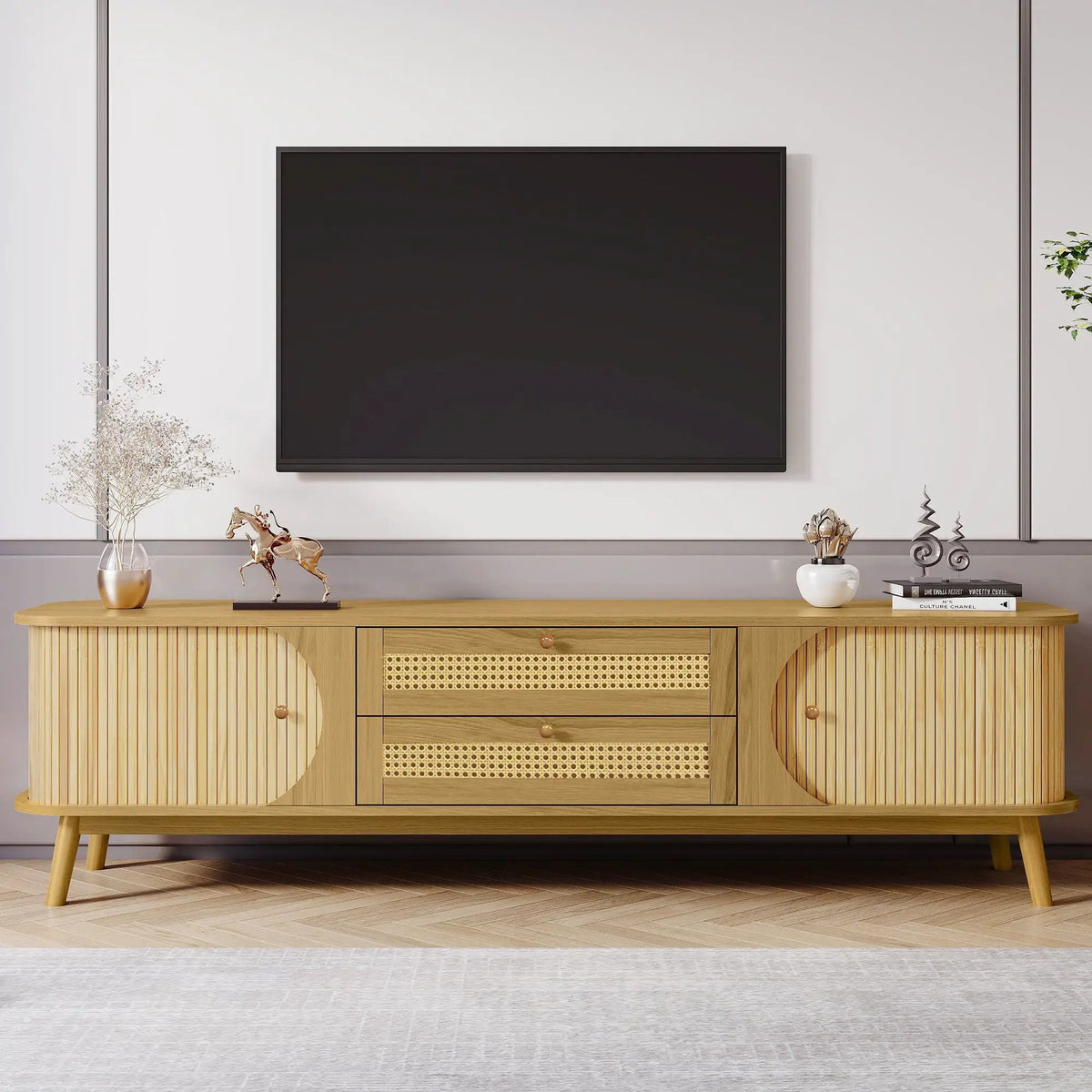 Rattan TV Stand | Fits TVs Up To 75 Inches | Modern Farmhouse Media Console