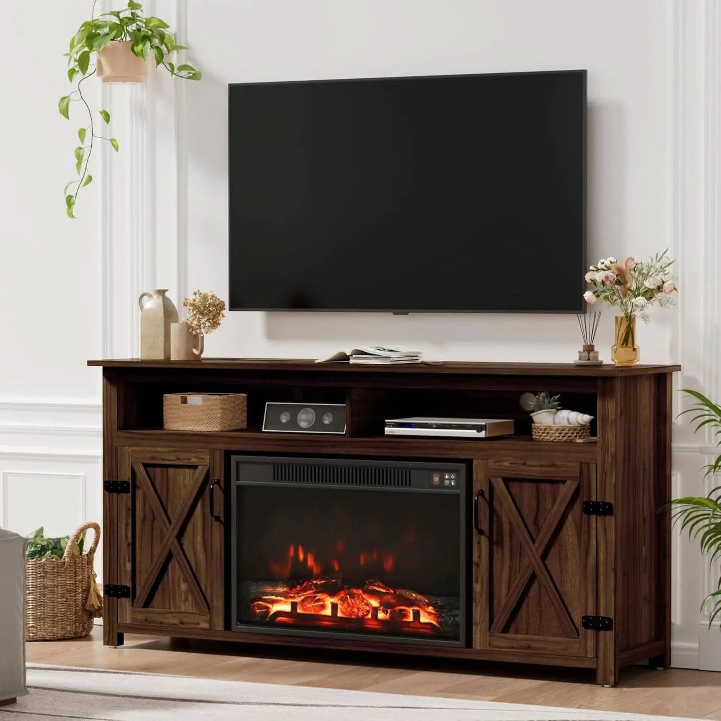 Rustic Fireplace TV Stand For 65 Inch TVs With Storage from PriceLows™