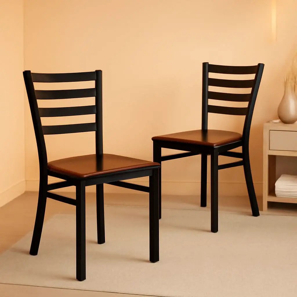 2 Pack Hercules Series Black Ladder Back Metal Dining Chair With Mahogany Seat For Restaurants from PriceLows™
