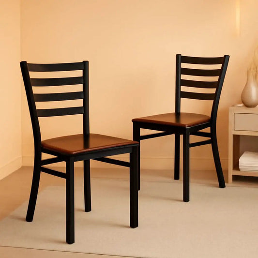 2 Pack Hercules Series Black Ladder Back Metal Dining Chair With Mahogany Seat For Restaurants from PriceLows™