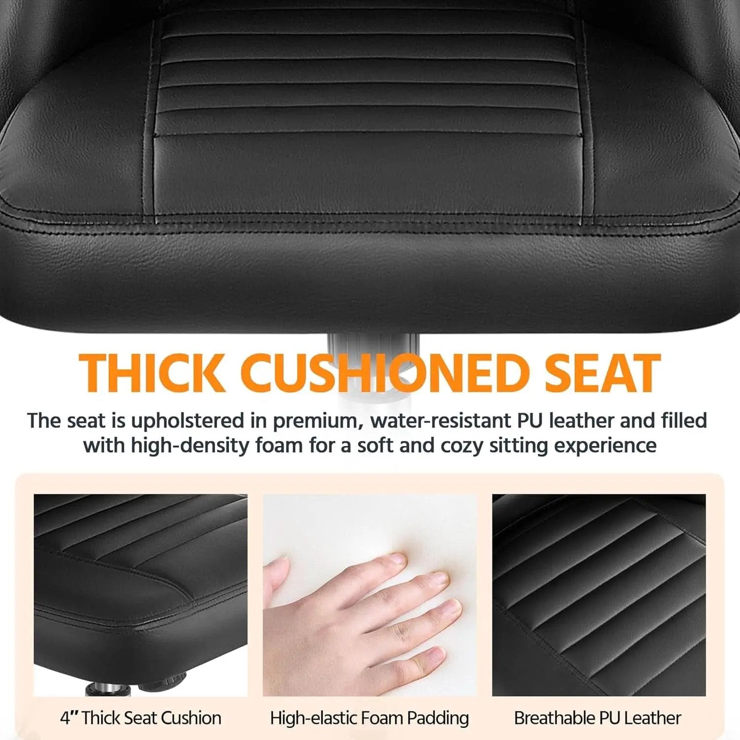 Armless PU Leather Office Chair Adjustable Height Black from PriceLows™
