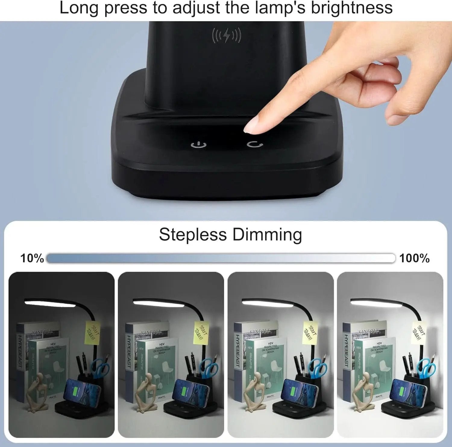 LED Desk Lamp With Wireless Charger Black For Home Office from PriceLows™