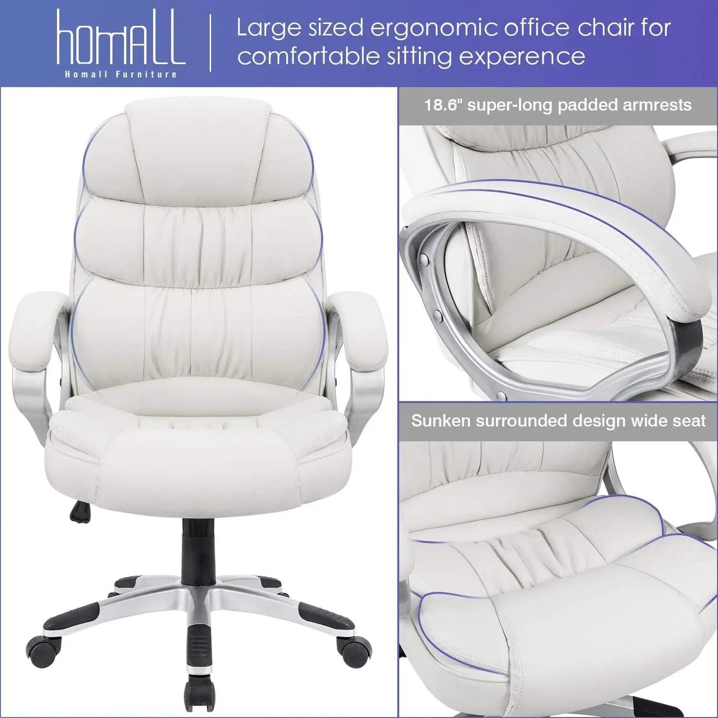White High Back Office Chair With Adjustable Height from PriceLows™