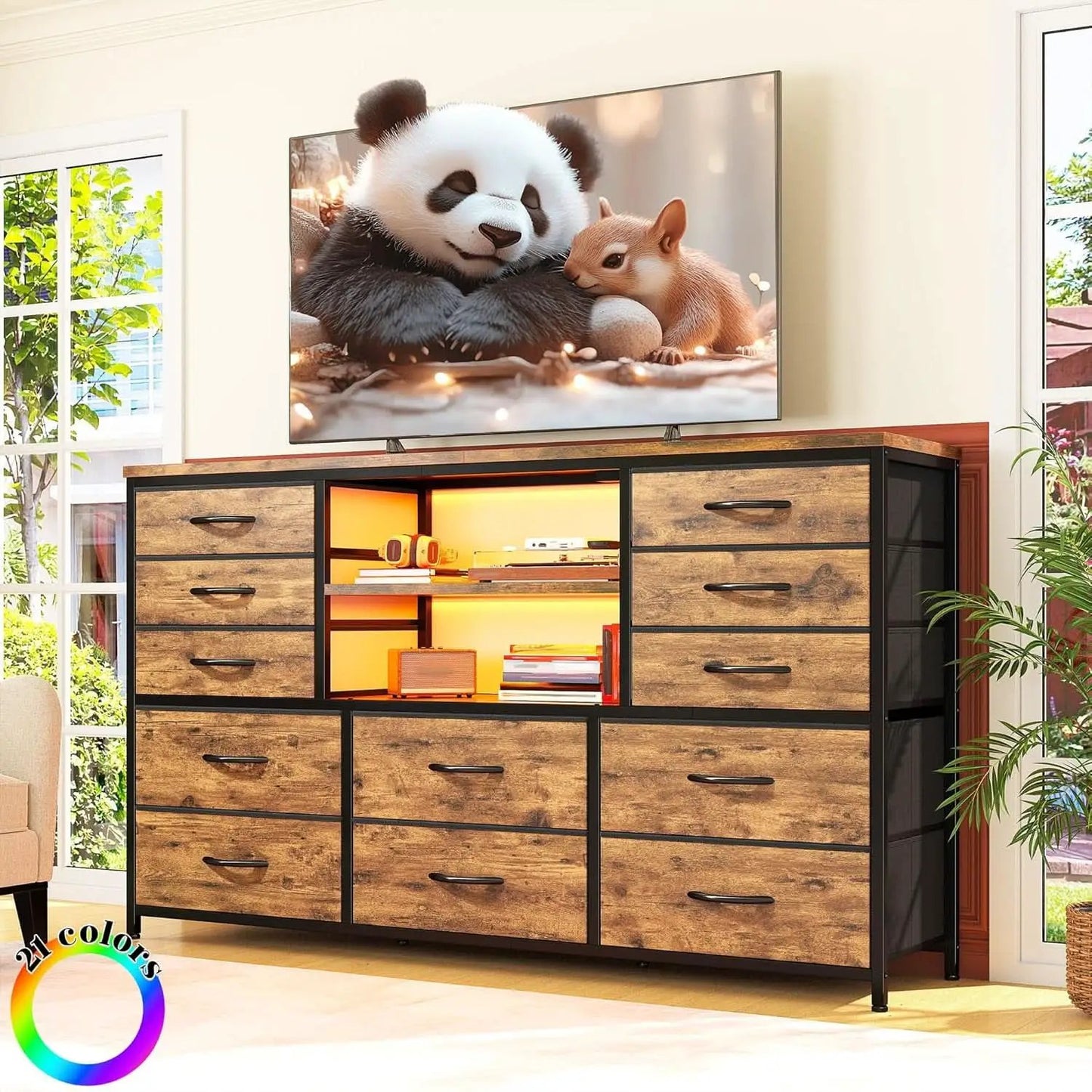 Dresser With LED Lights And Power Outlets 12 Fabric Drawers from PriceLows™