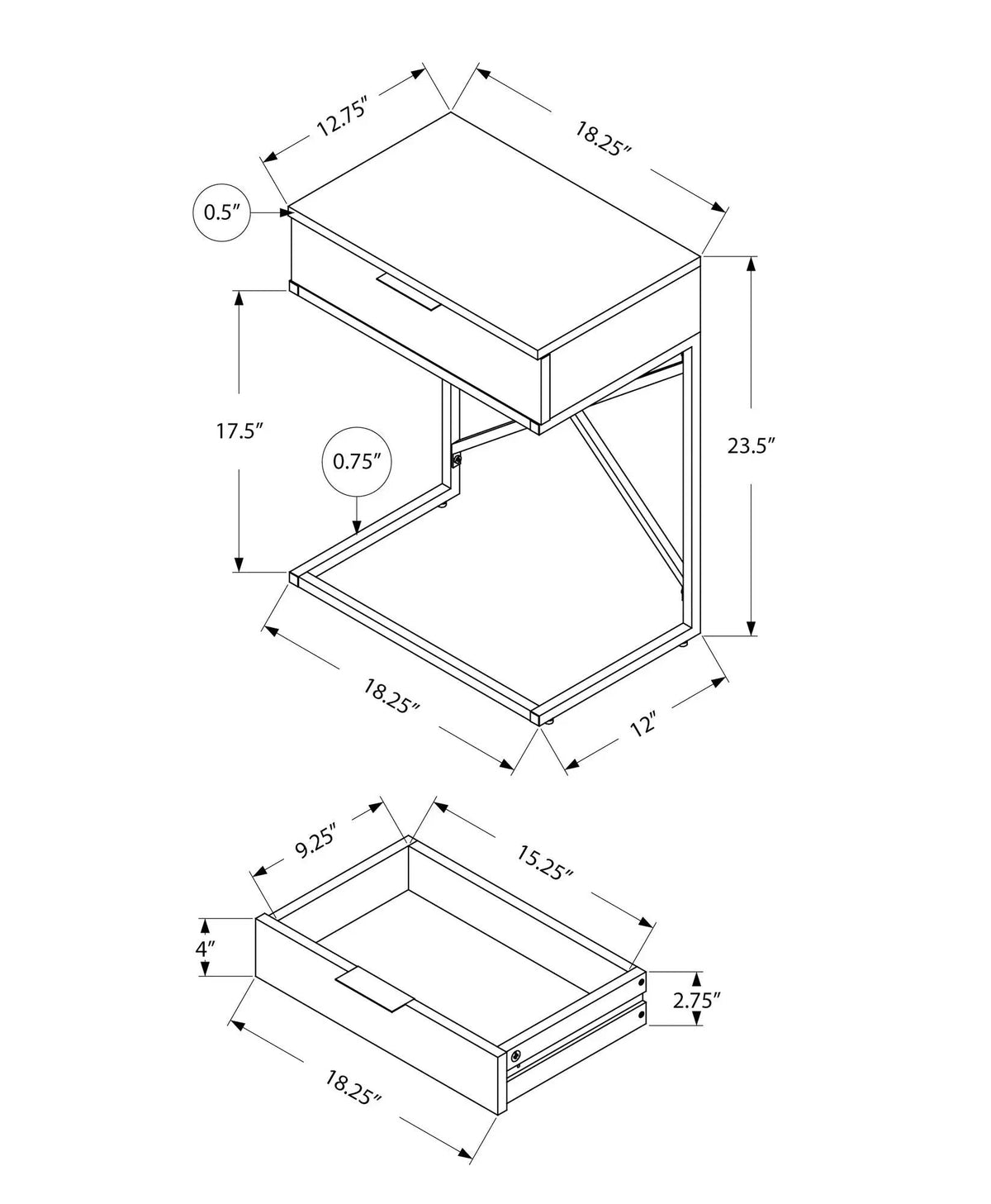 Accent Side Table | Spacious Tabletop | Storage Drawer | Metal Frame