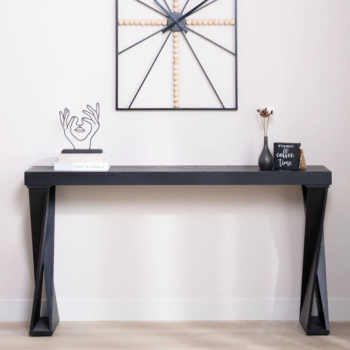 Console Table With Crossed Legs For Hallway - | 58.3 x 11.8 x 31 in | Wood | Black