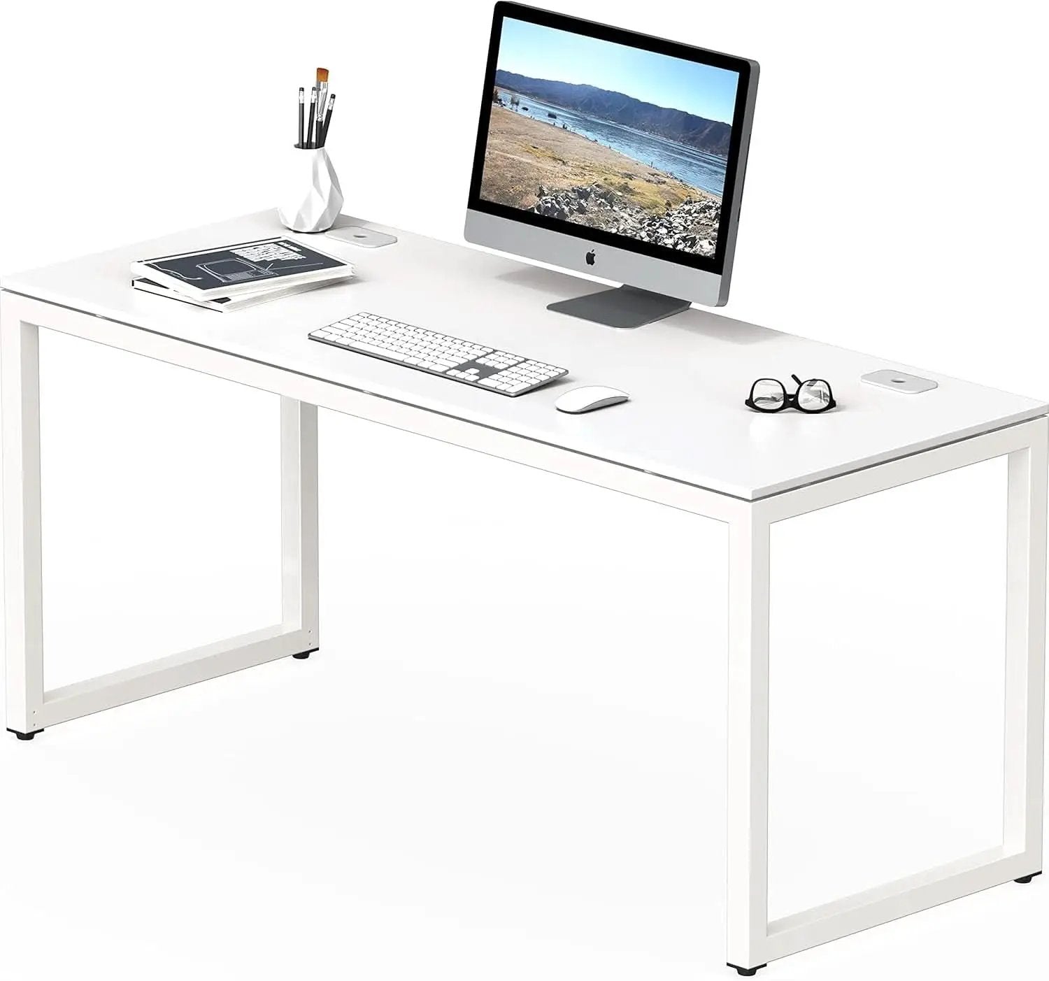 55 Inch White Computer Desk With Cord Management And Adjustable Glides from PriceLows™
