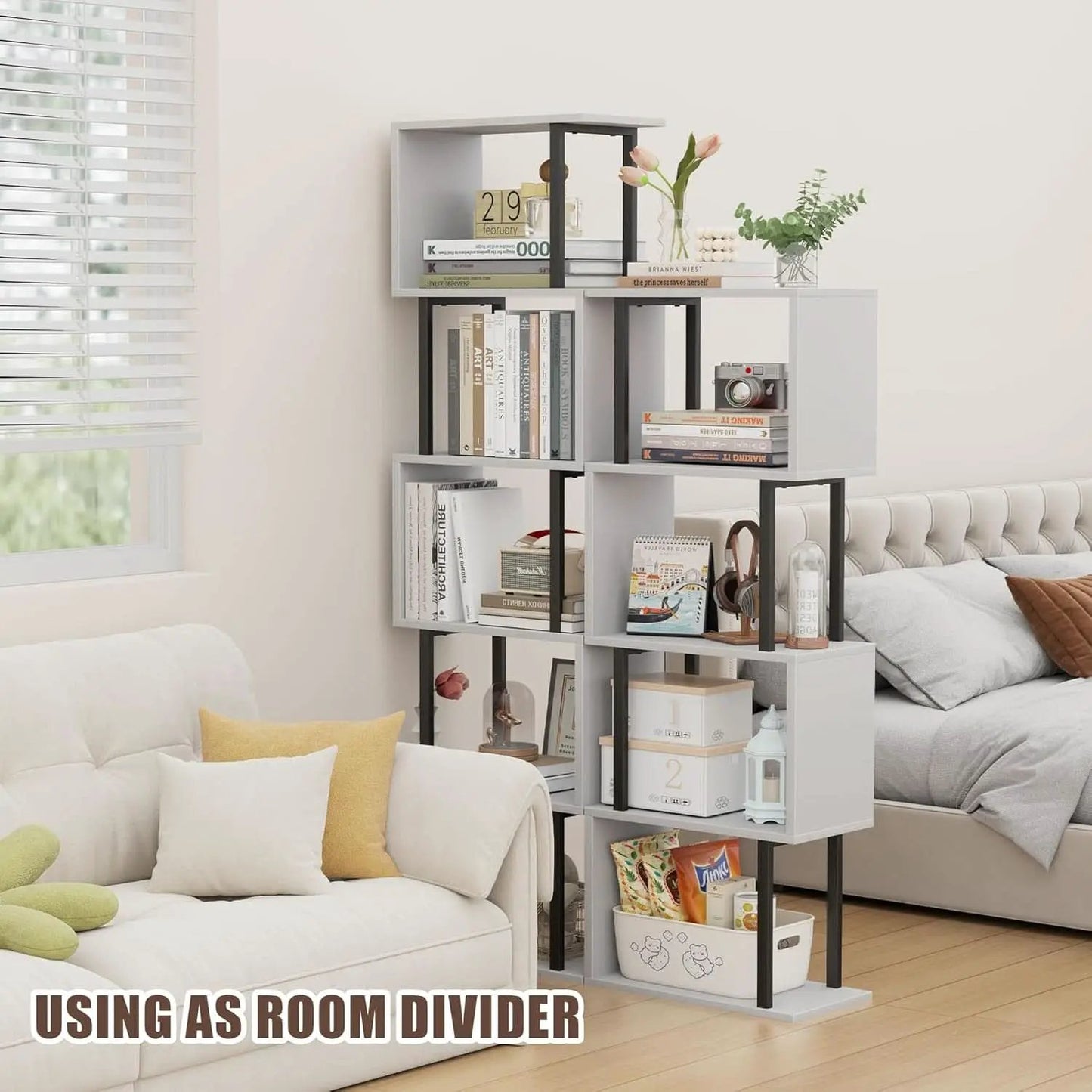 Five Tier Bookshelf White Bookcase Living Room Furniture from PriceLows™