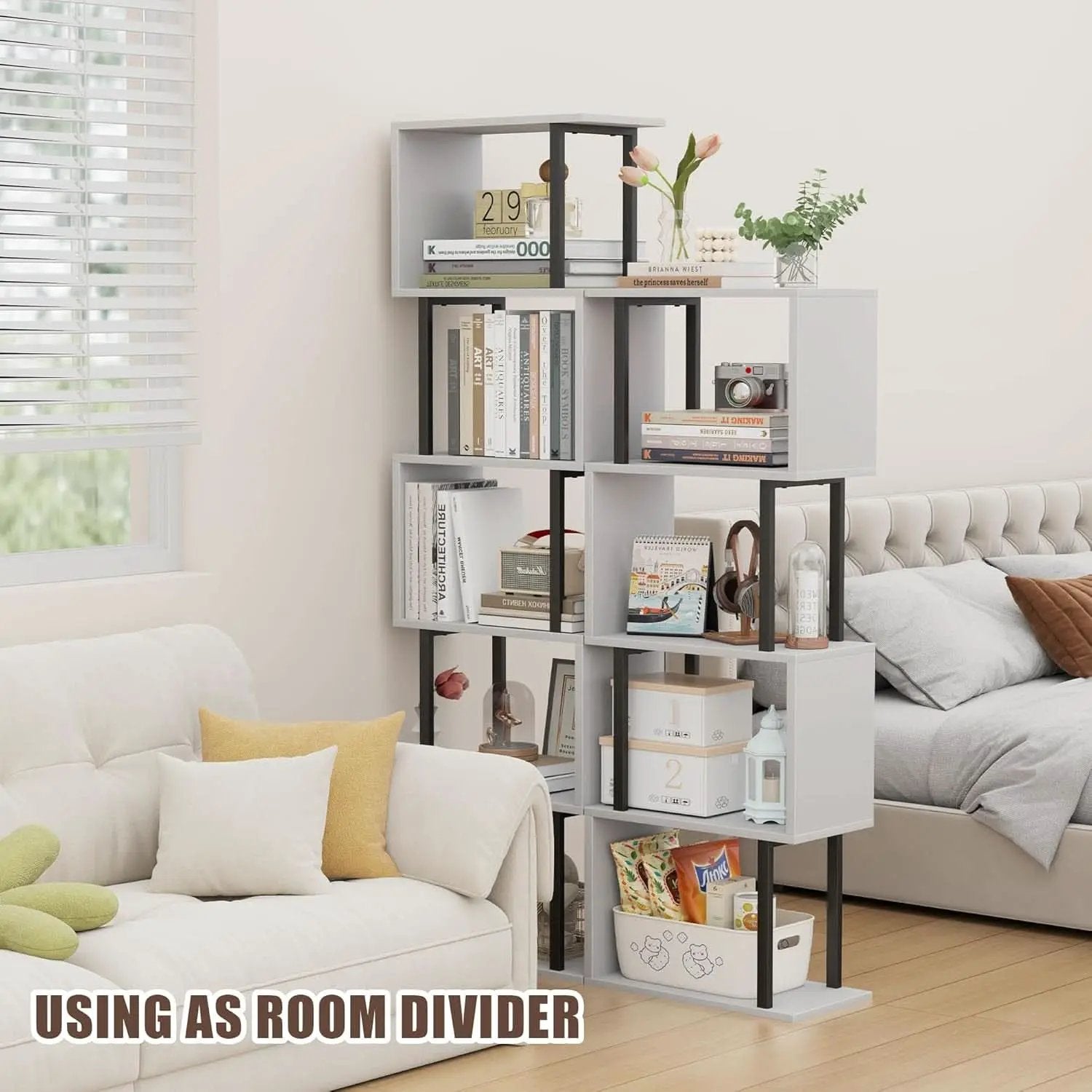 Five Tier Bookshelf White Bookcase Living Room Furniture from PriceLows™
