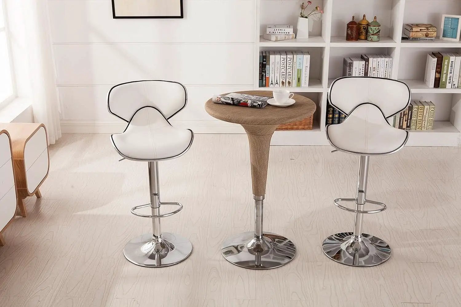White Cushioned Leatherette Barstool Set Of 2 Adjustable Height Swivel from PriceLows™