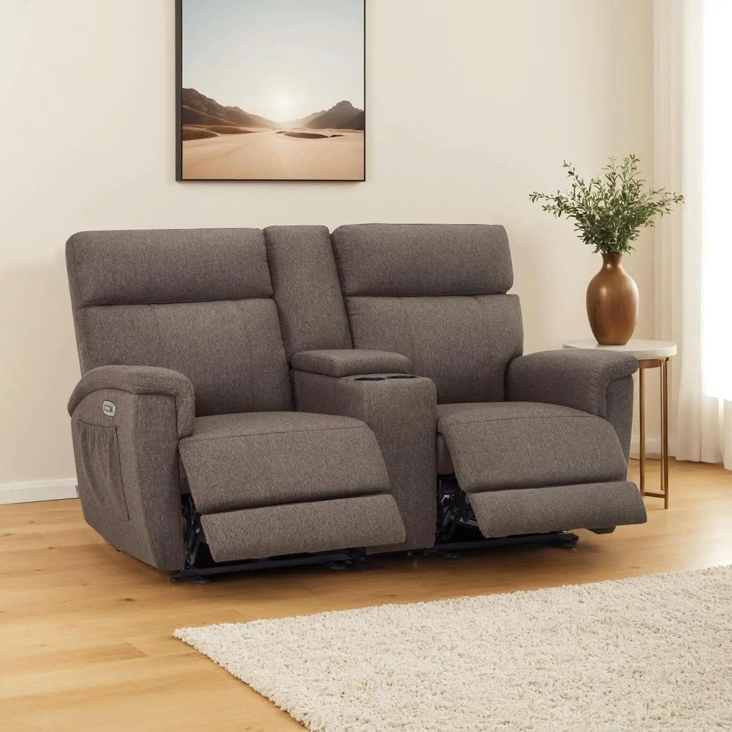 Mocha Power Recliner Loveseat With Massaging For Living Room Comfort from PriceLows™