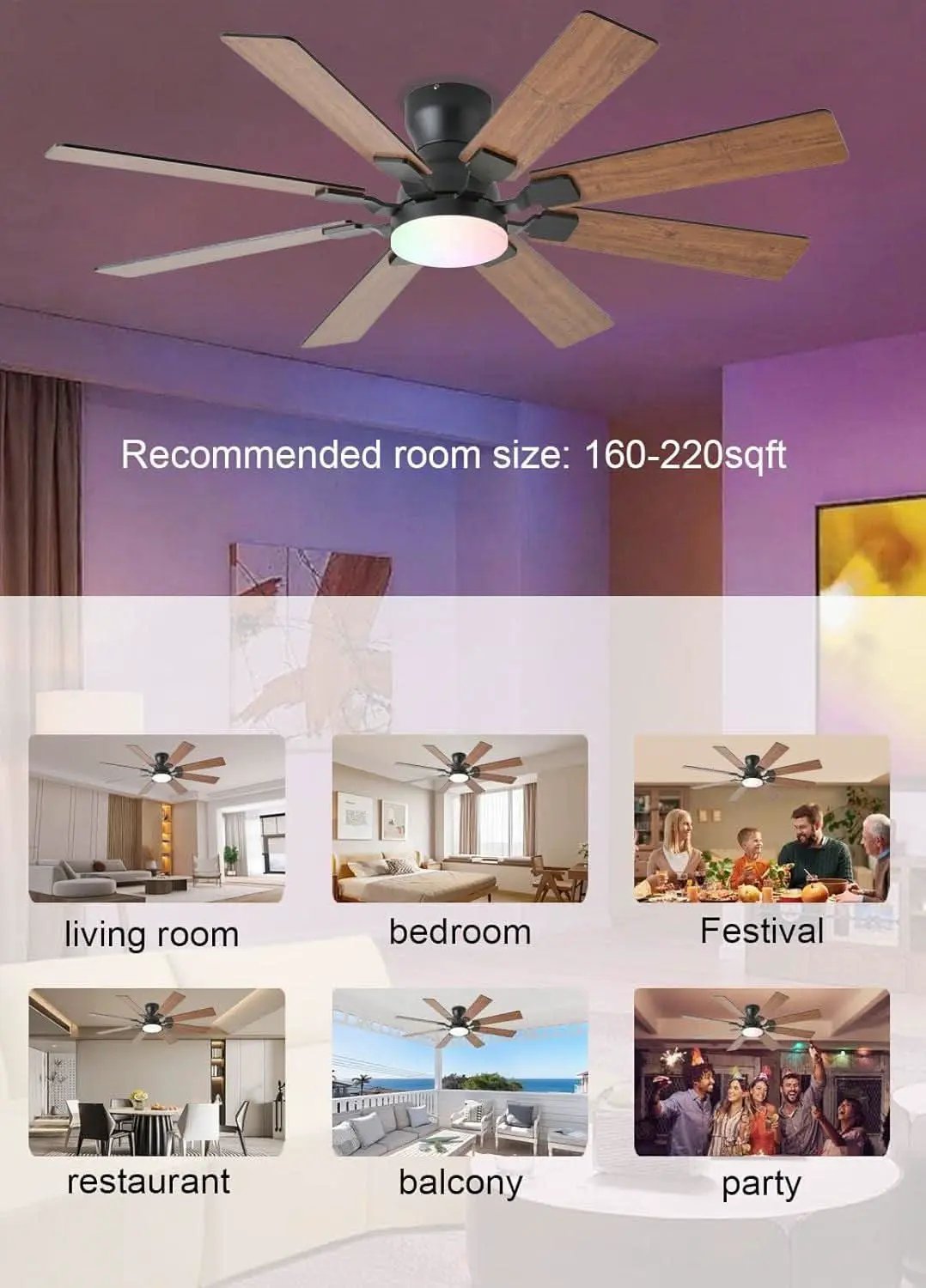 52 Inch Ceiling Fan With Light Remote App Control Brown from PriceLows™