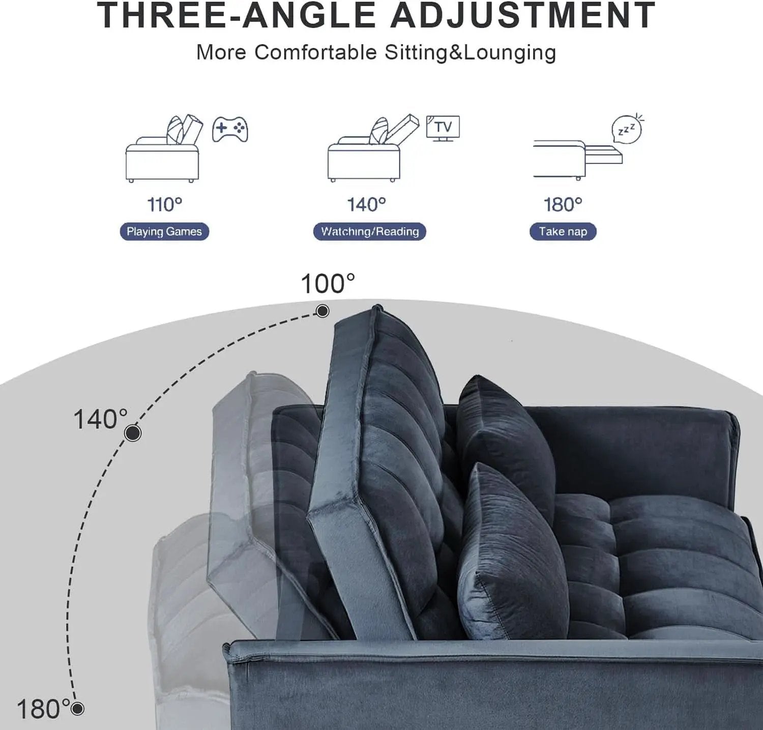 Black Velvet Convertible Sleeper Sofa Bed Luxurious from PriceLows™