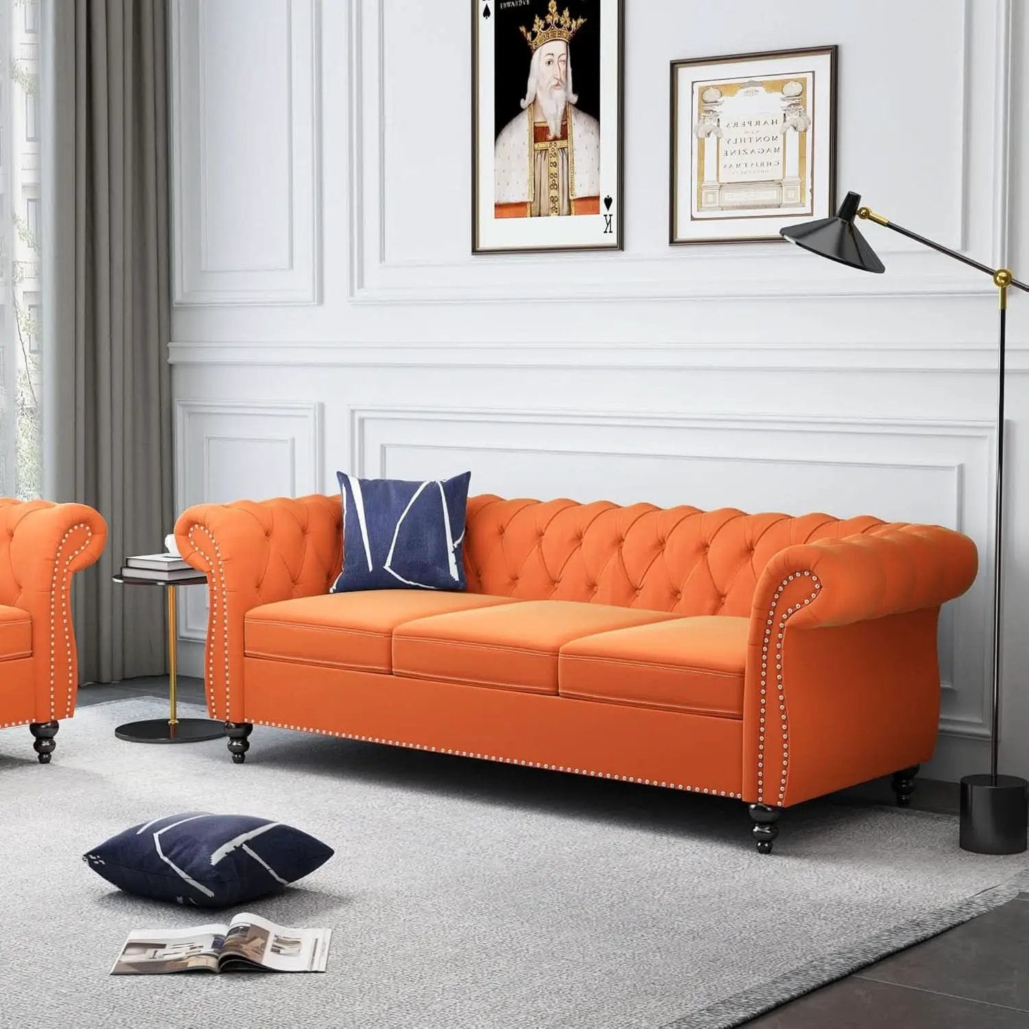 Three Piece Orange Sectional Sofa Set Tufted Living Room from PriceLows™