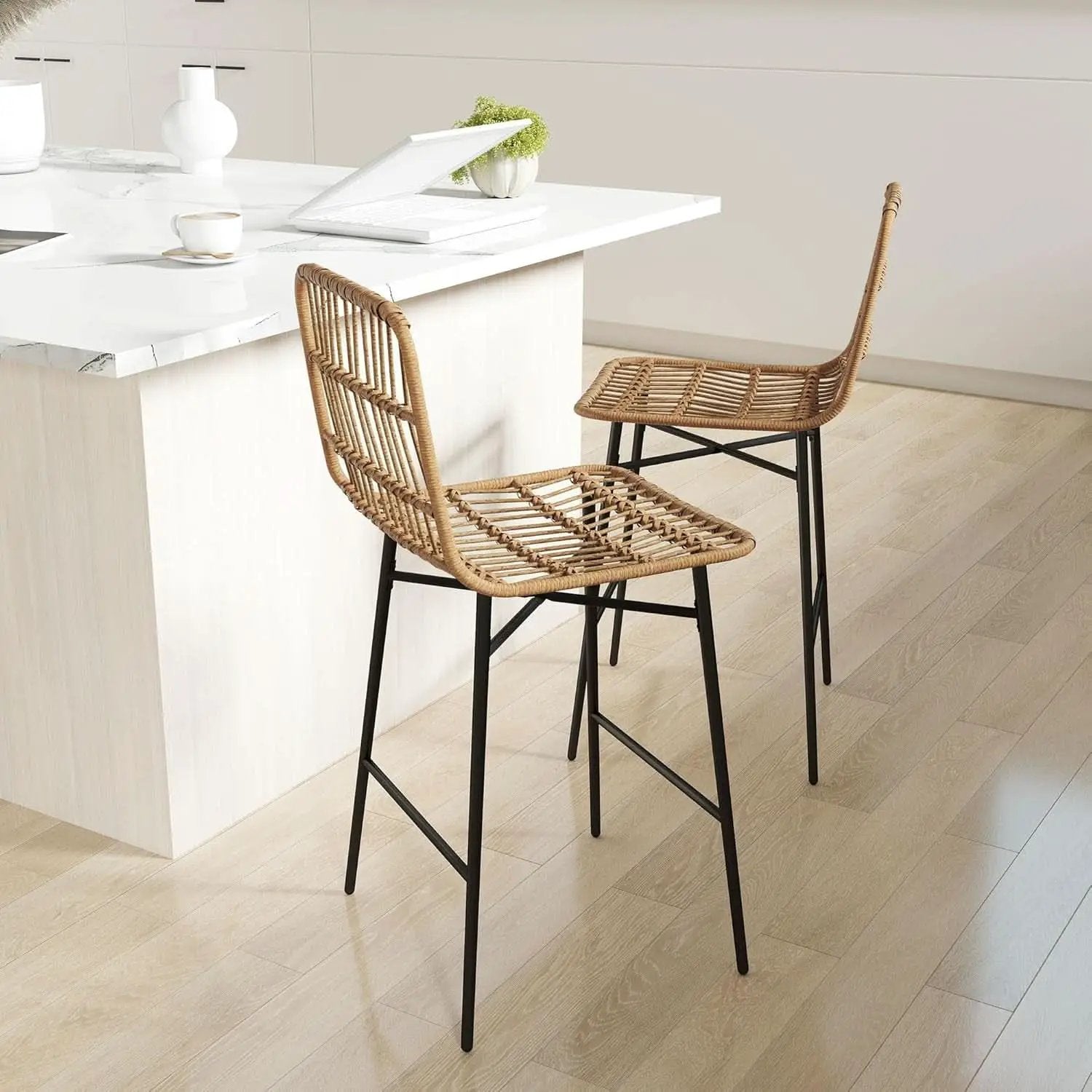 Rattan Counter Height Bar Stools Set Of 2 26 Inch Brown from PriceLows™