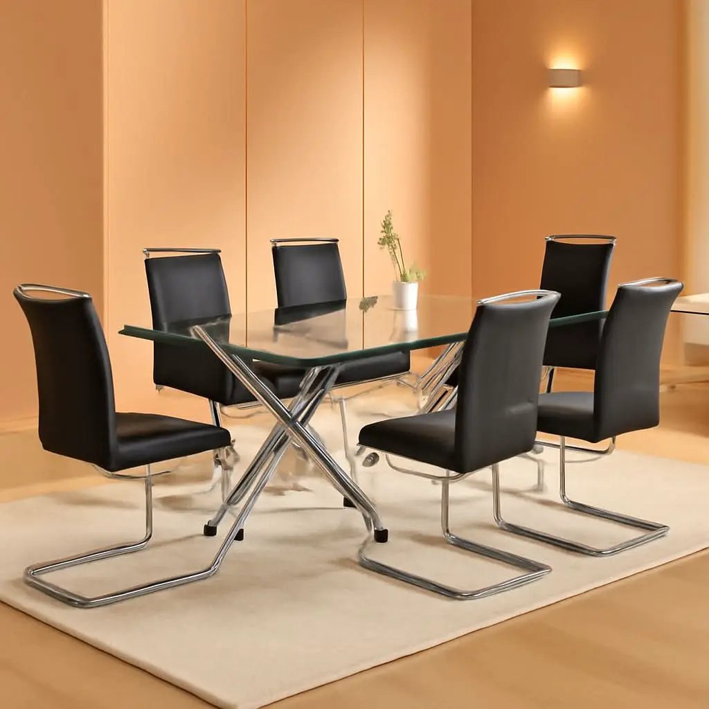 Set Of 6 Armless Dining Chairs With Metal Legs Black from PriceLows™