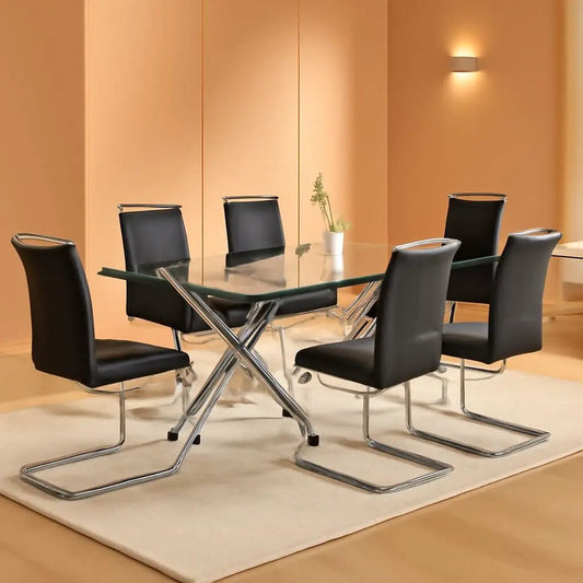 Set Of 6 Armless Dining Chairs With Metal Legs Black from PriceLows™