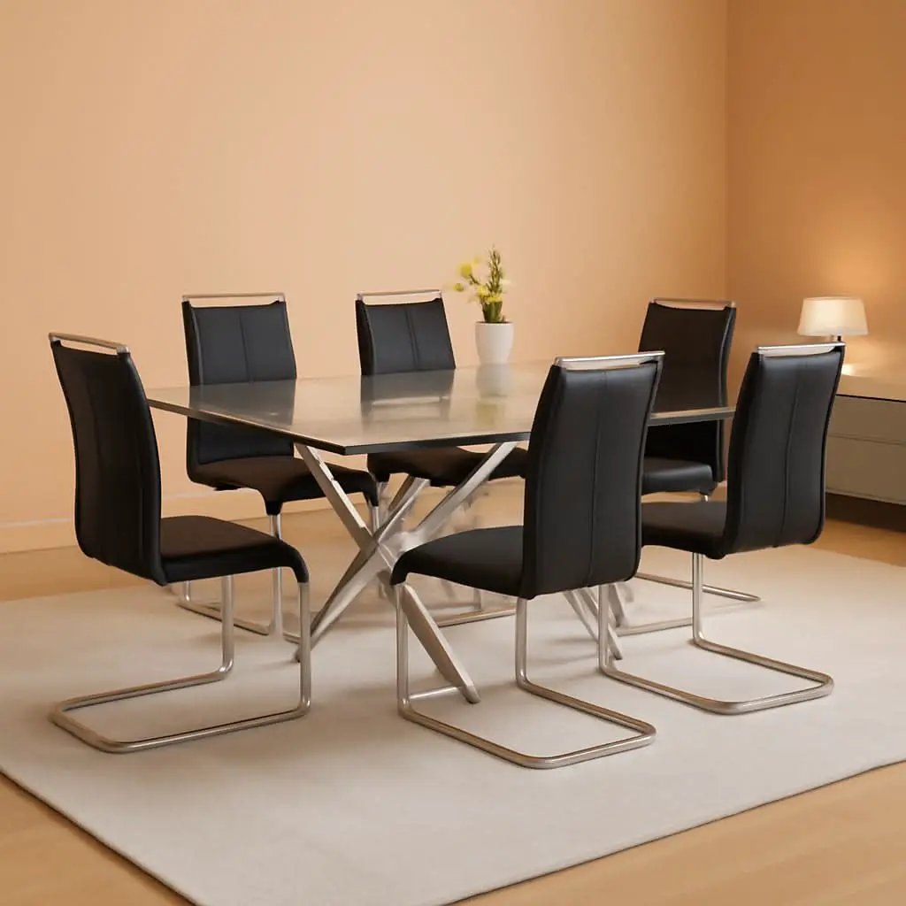 6 Piece Black PU Leather Dining Chairs With Metal Legs from PriceLows™