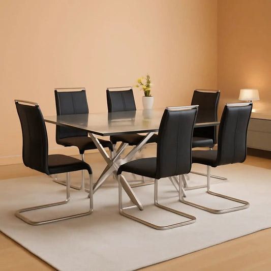 6 Piece Black PU Leather Dining Chairs With Metal Legs from PriceLows™