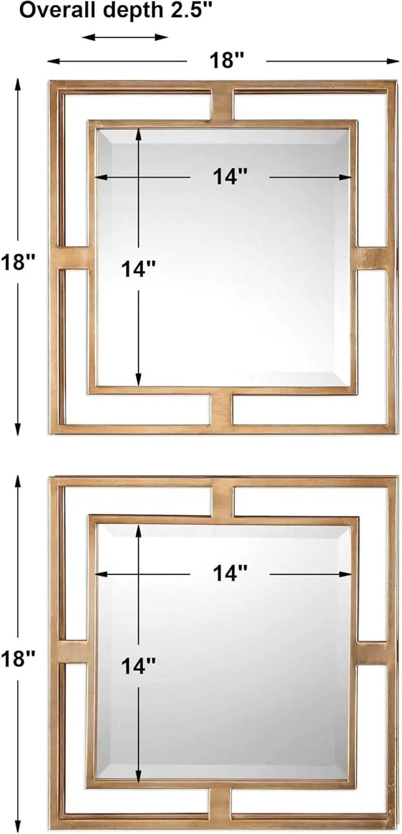 Allick 18 Inch Square Mirror Antiqued Gold Set Of 2