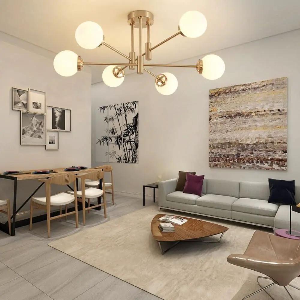 Gold Sputnik Chandelier Glass Globe Shade Modern Light from PriceLows™