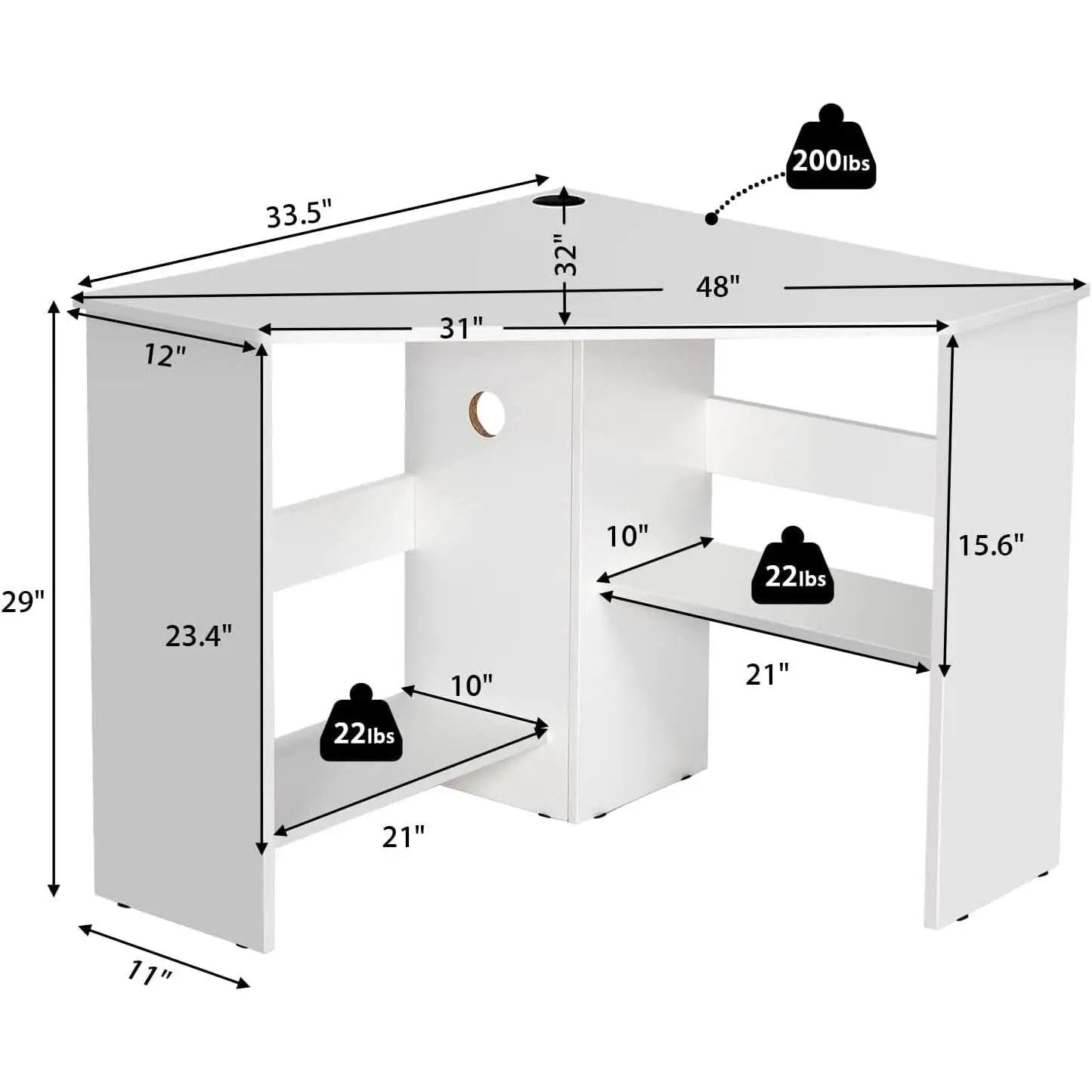 Compact White Corner Desk With Storage Shelves For Home Office from PriceLows™