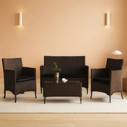 4 Piece Rattan Patio Set With Tempered Glass Table from PriceLows™