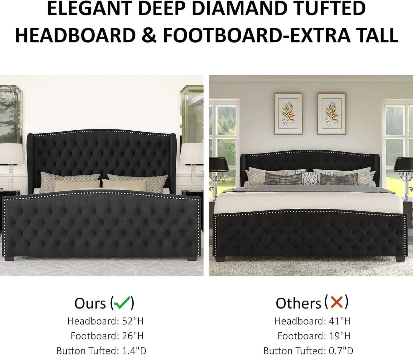 Queen Size Platform Bed Frame With Nailhead Trim Deluxe from PriceLows™