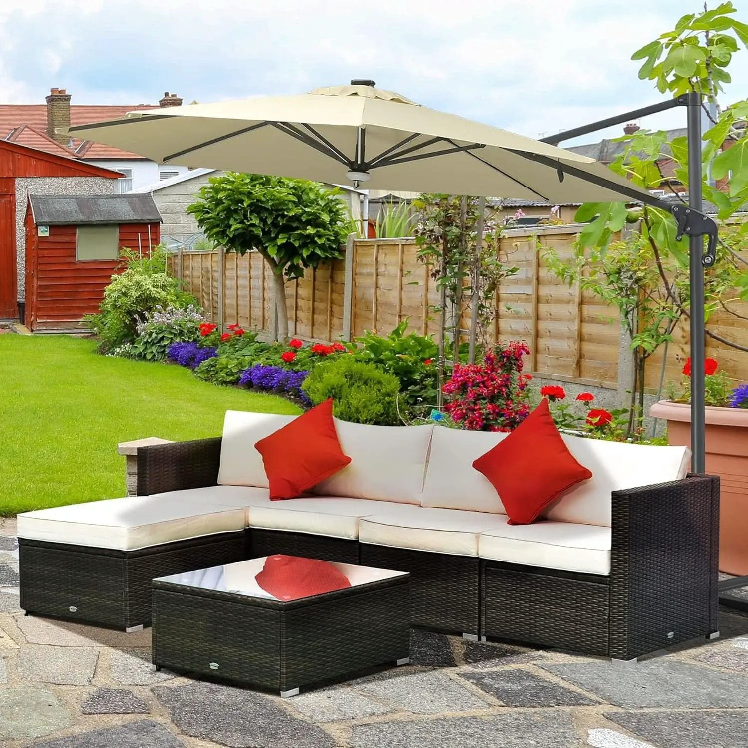 Six Piece Outdoor Wicker Sectional Sofa Set with Ottoman from PriceLows™