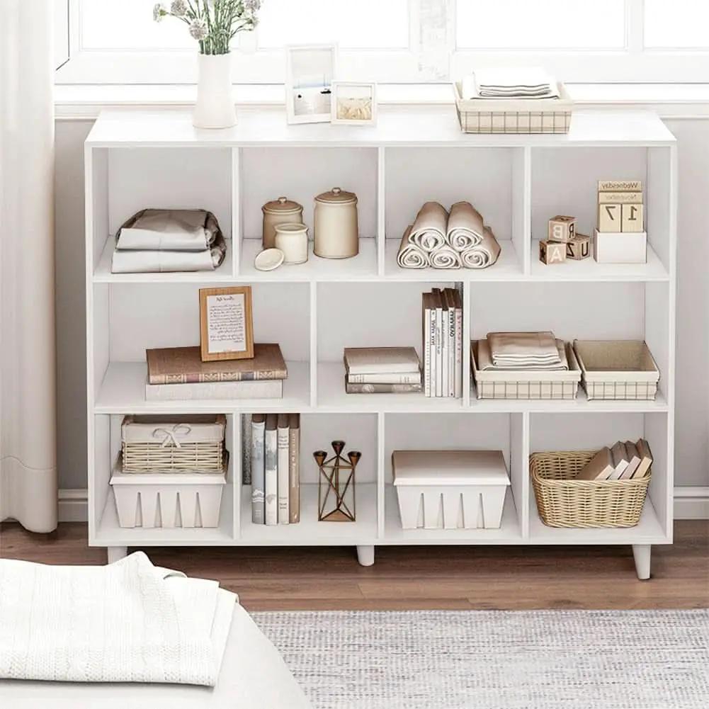 Open Cube Low Bookcase 3 Tier Freestanding White Bookshelf from PriceLows™
