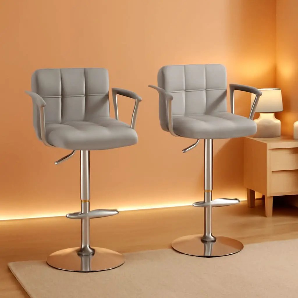 Counter Height Bar Stools Set 2 Armrest Swivel Leather Grey from PriceLows™