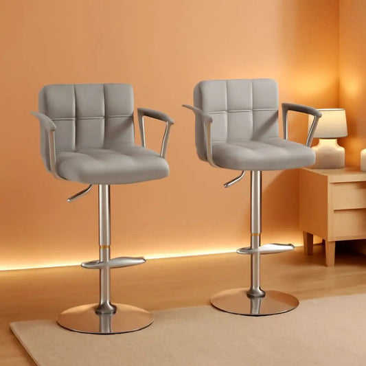 Counter Height Bar Stools Set 2 Armrest Swivel Leather Grey from PriceLows™