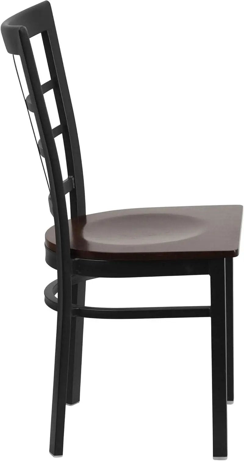 Black Window Back Metal Dining Chair With Walnut Wood Seat from PriceLows™