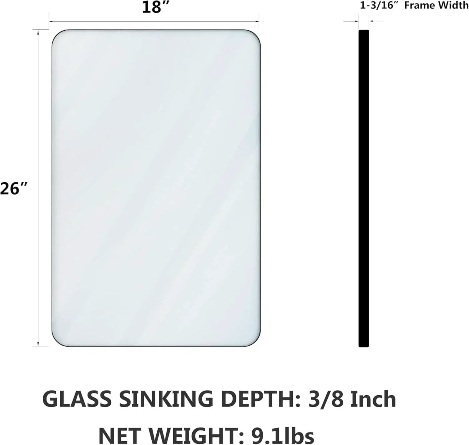 Black 18x26 Inch Bathroom Mirror Over Vanity Wall Mount from PriceLows™