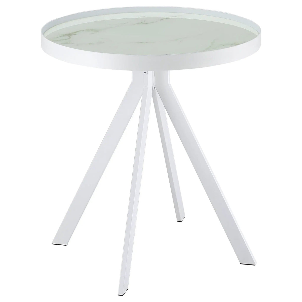 Briggs Round Marble Printed Glass Top End Side Table | 21.5 x 21.5 x 24 in | Marble & Tempered Glass | White