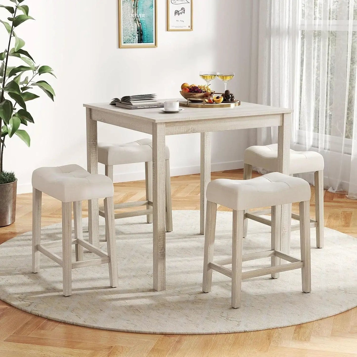 Bar Table Set Square Ultrasoft Cushioned Stools Space Saving from PriceLows™