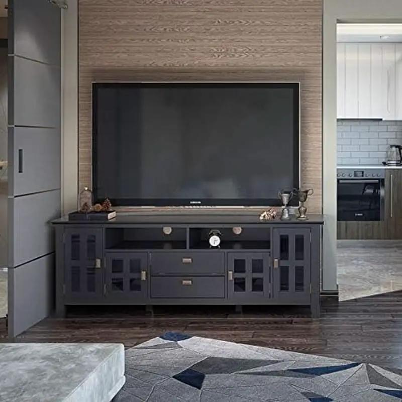 72 Inch Solid Wood TV Stand In Black For 80 Inch TVs from PriceLows™