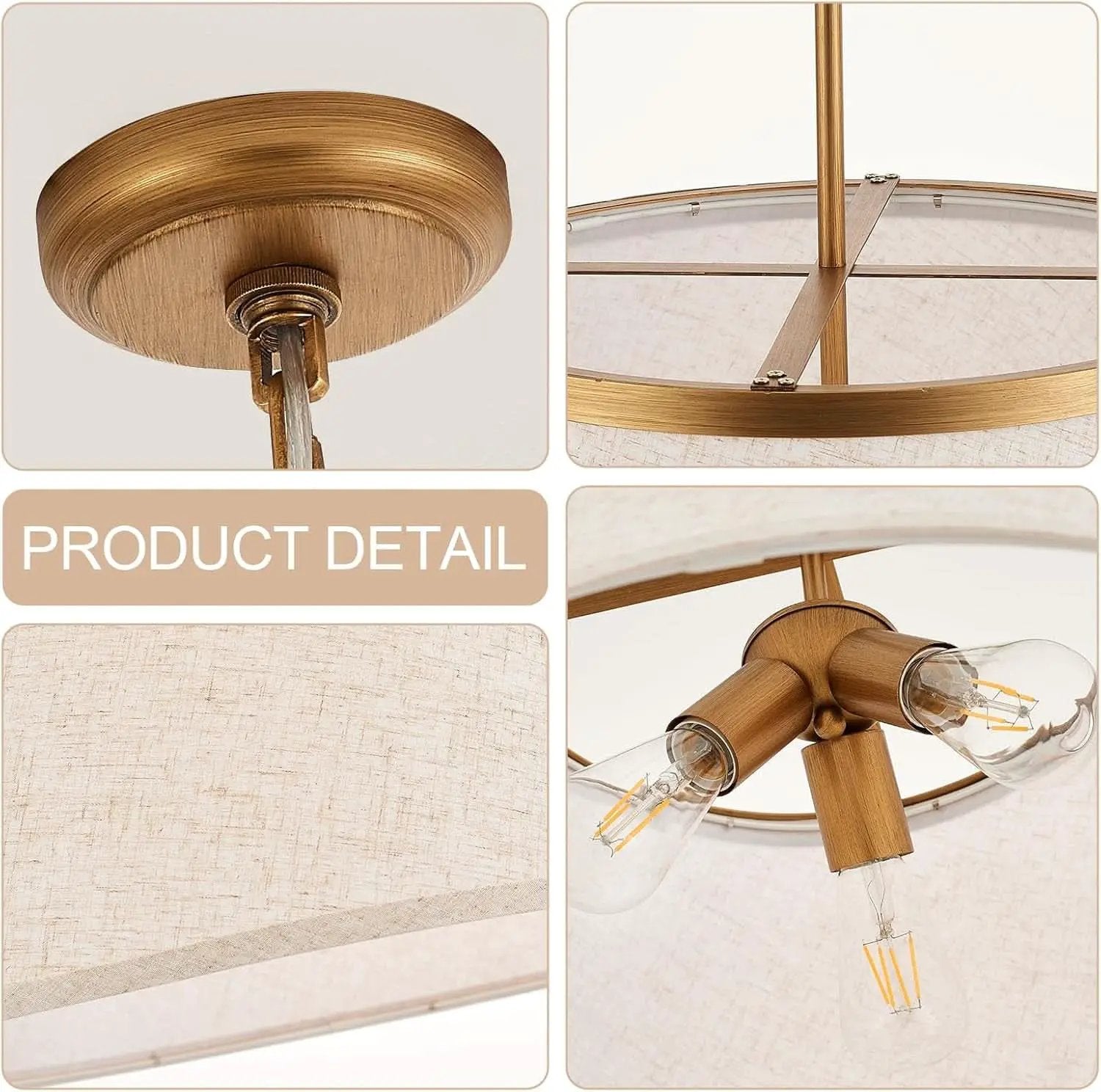 24 Inch Boho Fabric Drum Pendant Chandelier Antique Brass from PriceLows™