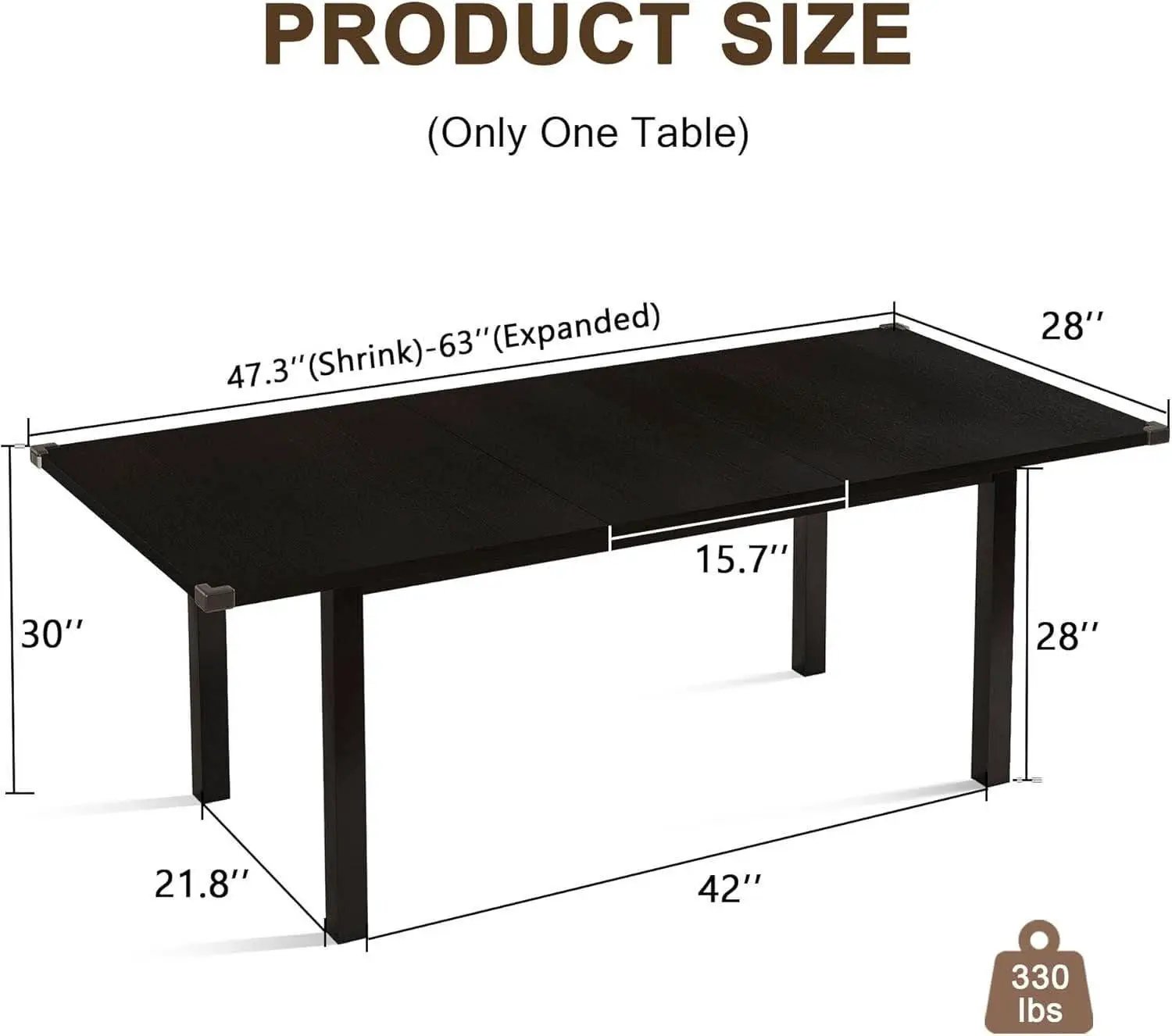 Black Extendable Dining Table 63 Inch For 4 To 6 Guests from PriceLows™