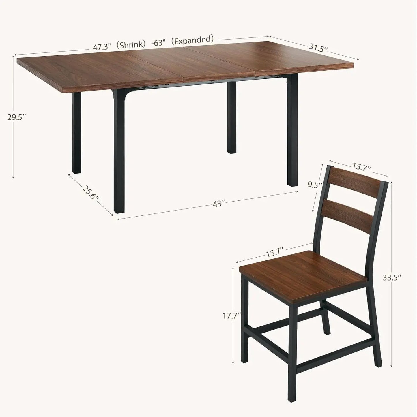 Walnut 63 Inch Extendable Dining Table Set For Six Chairs from PriceLows™