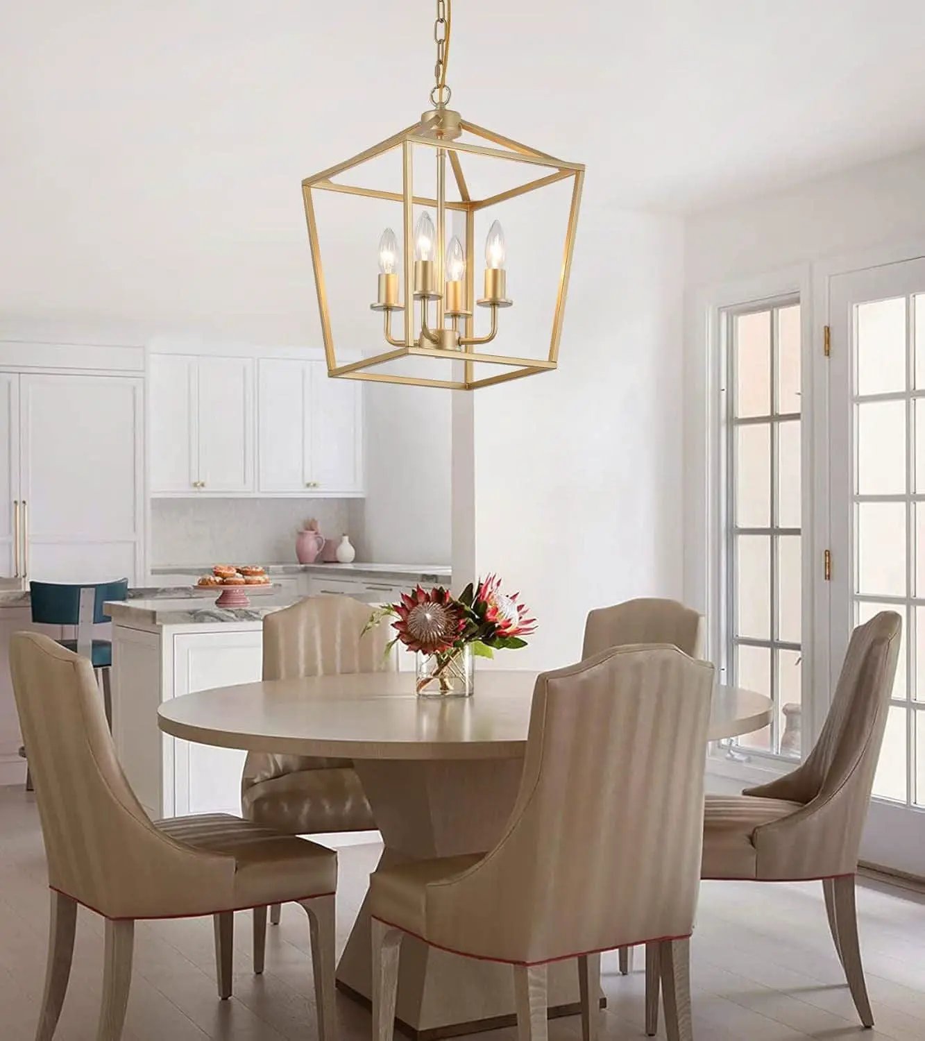 Industrial Gold Four Light Chandelier Lantern Fixture from PriceLows™