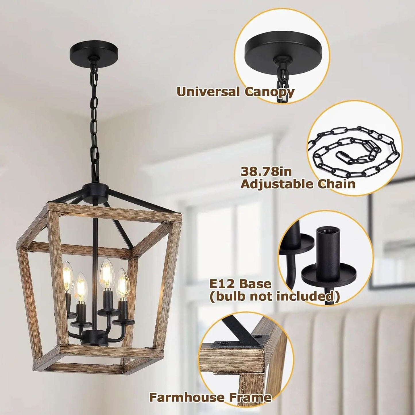 4 Light Farmhouse Chandelier With Rustic Wood Cage Light from PriceLows™