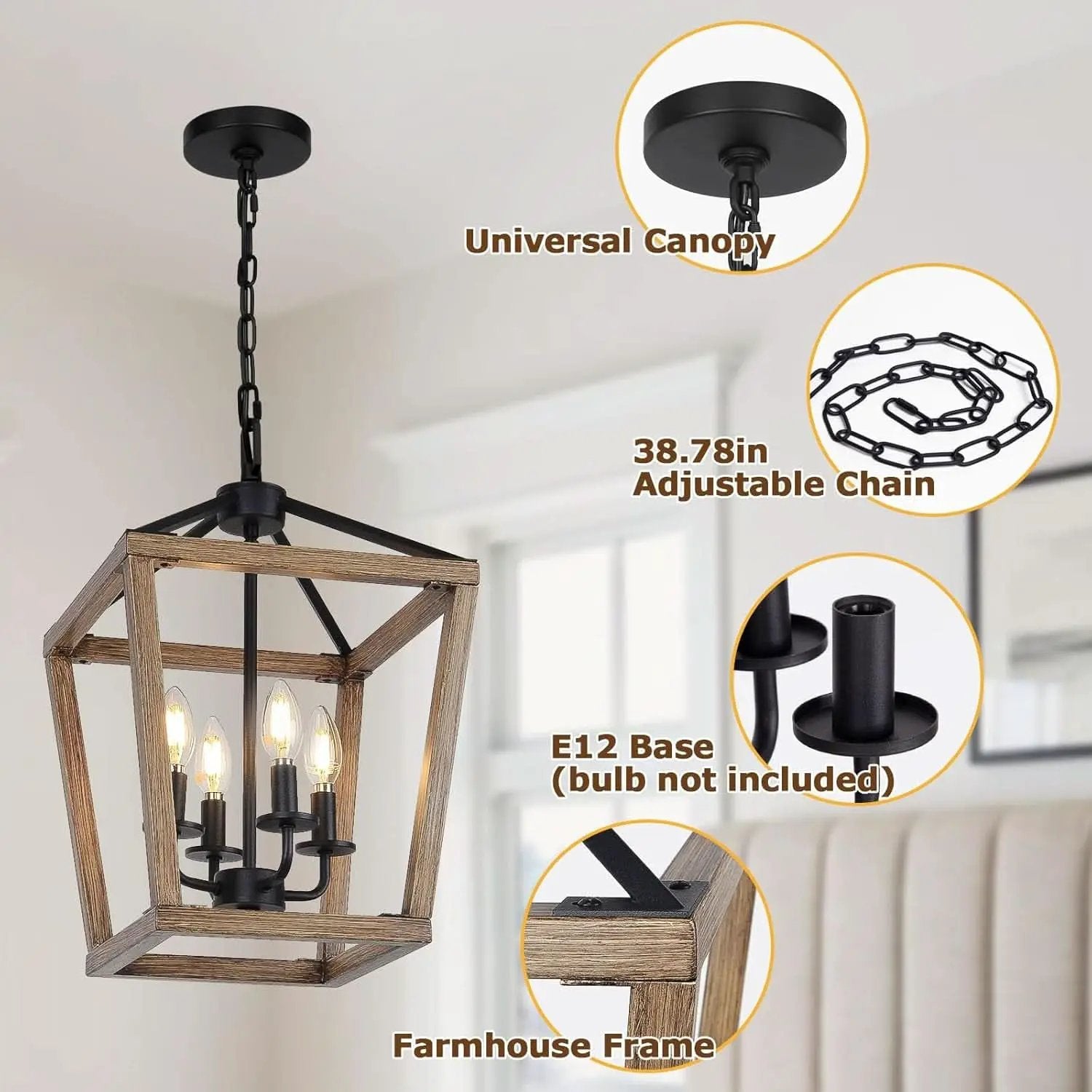 4 Light Farmhouse Chandelier With Rustic Wood Cage Light from PriceLows™