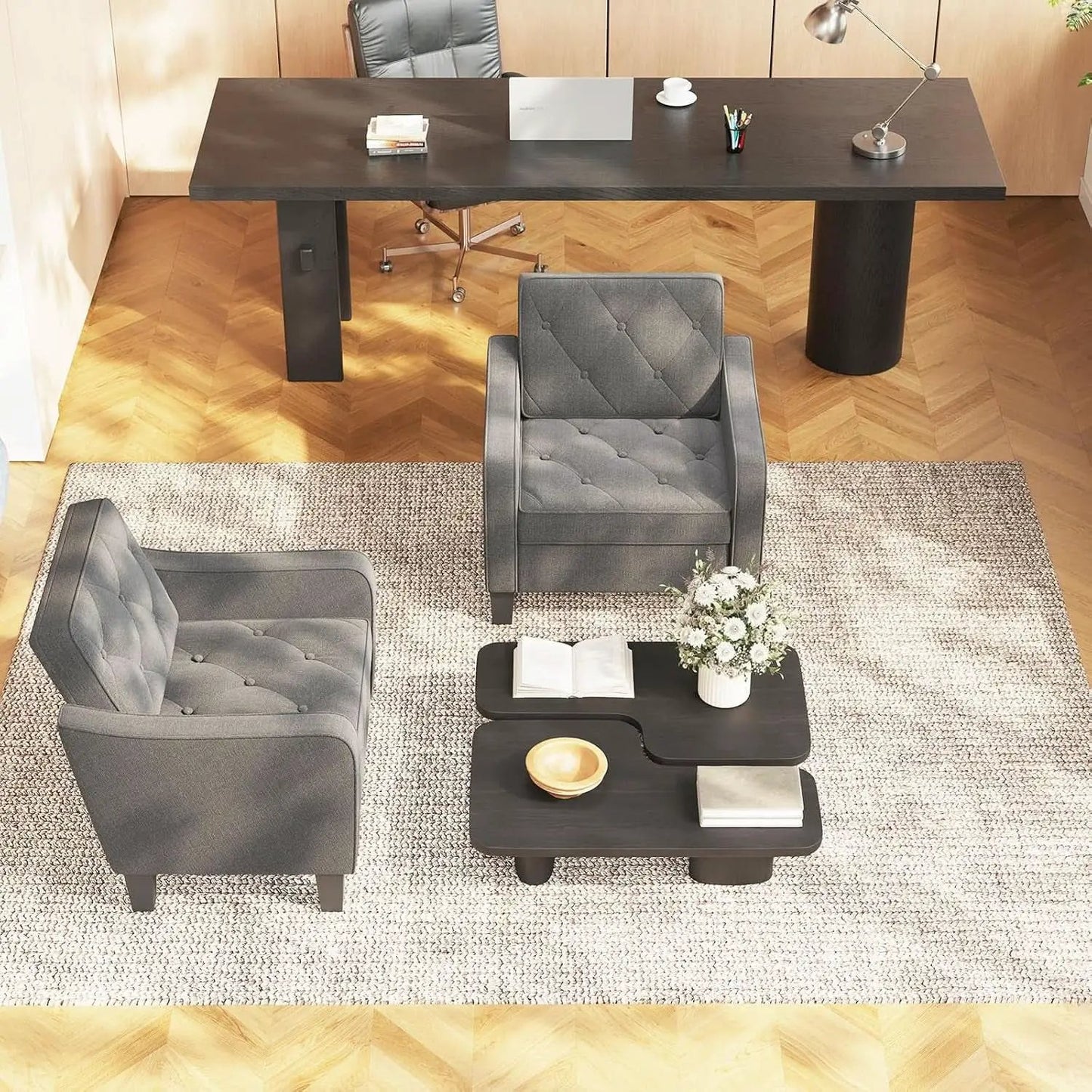 Grey Tufted Upholstered Contemporary Armchairs Set from PriceLows™