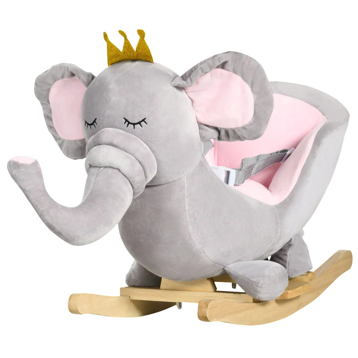 Qaba Elephant Rocking Horse | Toddler Rocker Toy | Sound Effects | Wooden Base Safety Belt