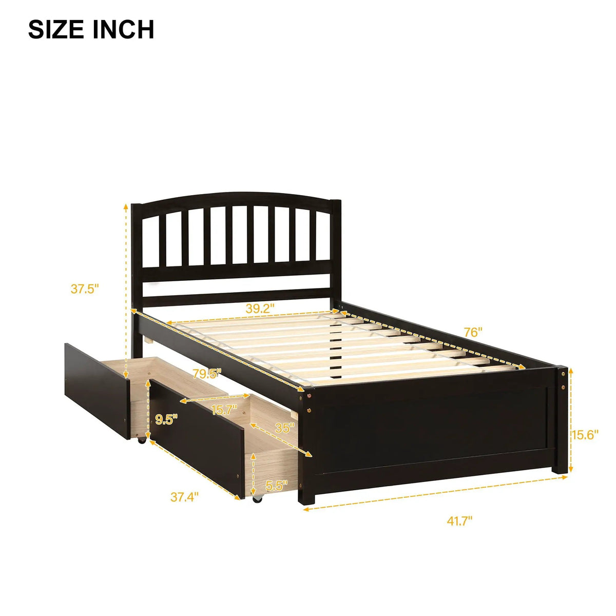 Platform Storage Bed | Wood Frame | Two Drawers | Headboard And Footboard