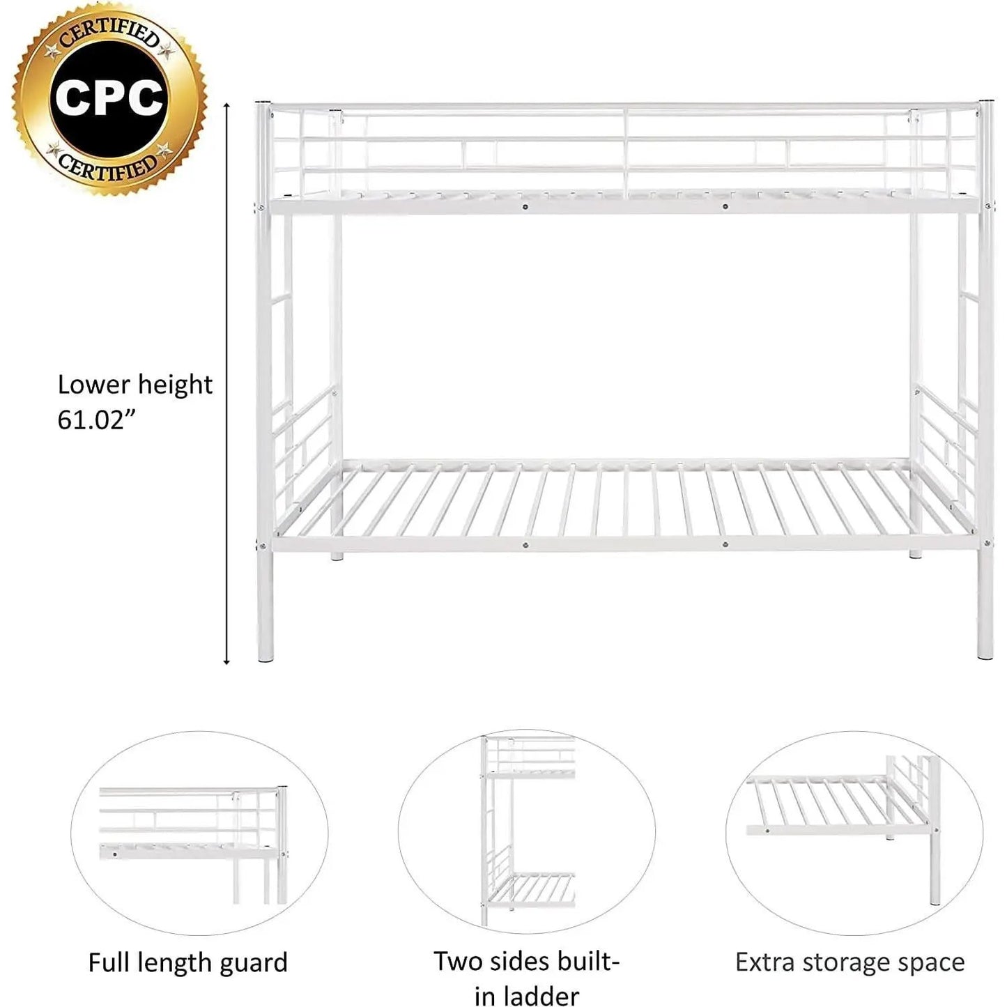Twin Over Twin Metal Bunk Bed With 2 Ladders White from PriceLows™