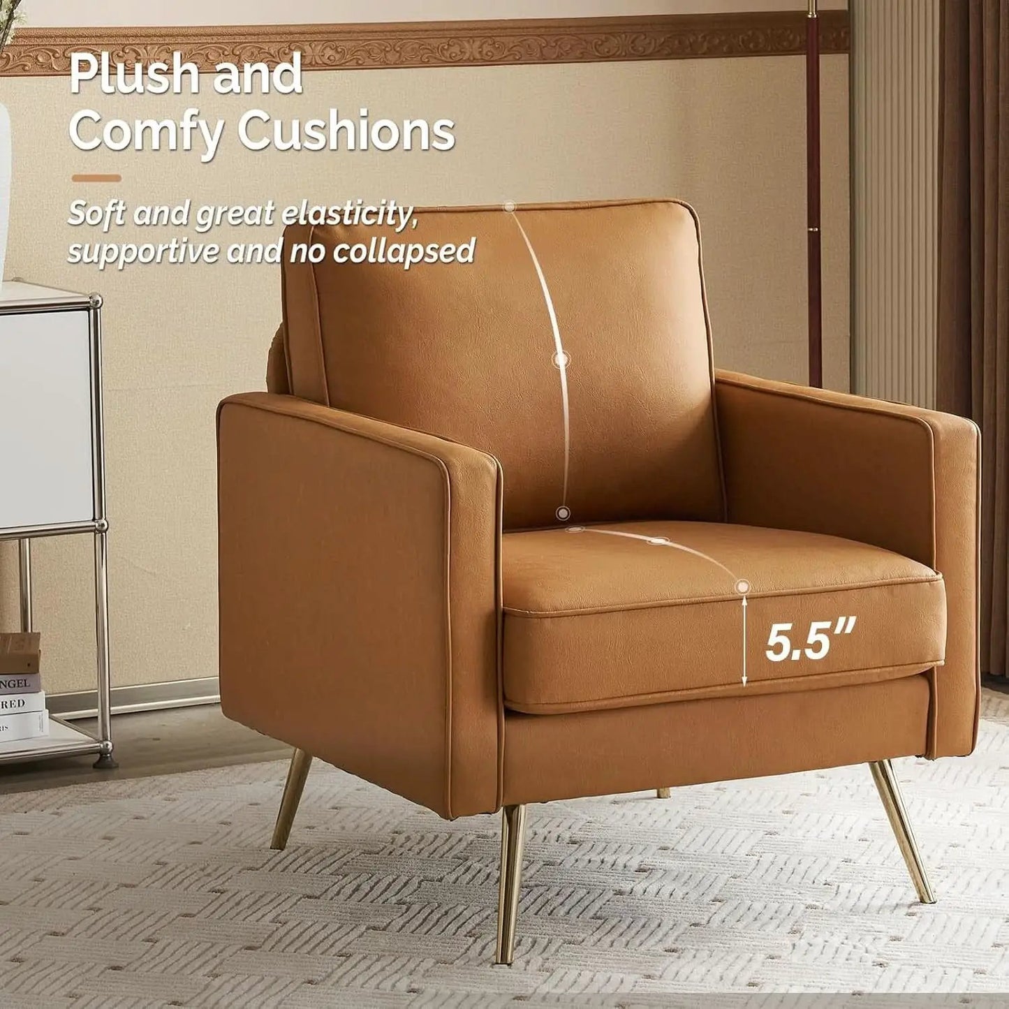 Brown PU Leather Accent Chairs Set Of 2 With Gold Legs from PriceLows™